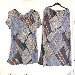 Vintage‎ Sarah 80s Tribal Beaded Cowgirl Geometric Matching Set Skirt Top MEDIUM